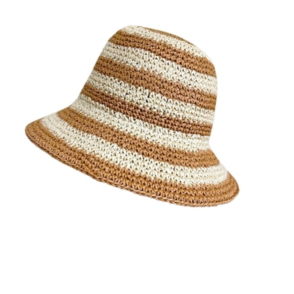 🆕SONOMA Tan with Natural Stripes Adjustable Packable Sun Hat